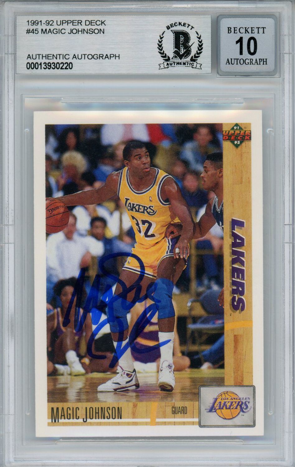Magic Johnson Signed 1991-92 Upper Deck #45 Trading Card Beckett 10 Slab