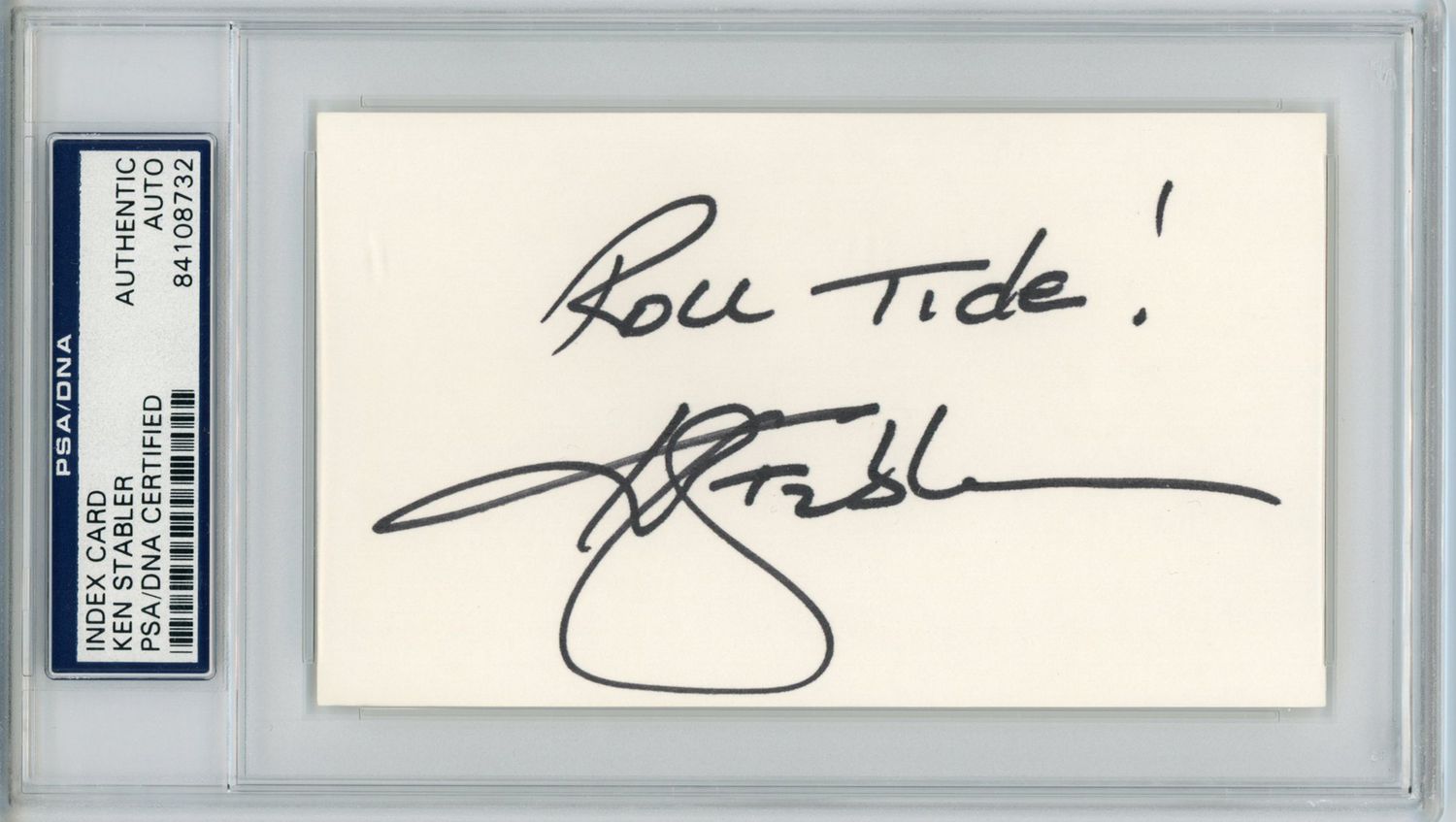 Ken Stabler Signed Alabama Crimson Tide Index Card Roll Tide PSA Slab