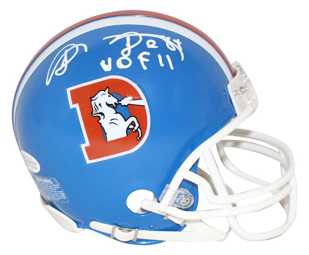 Shannon Sharpe Autographed Denver Broncos D Logo Mini Helmet HOF BAS