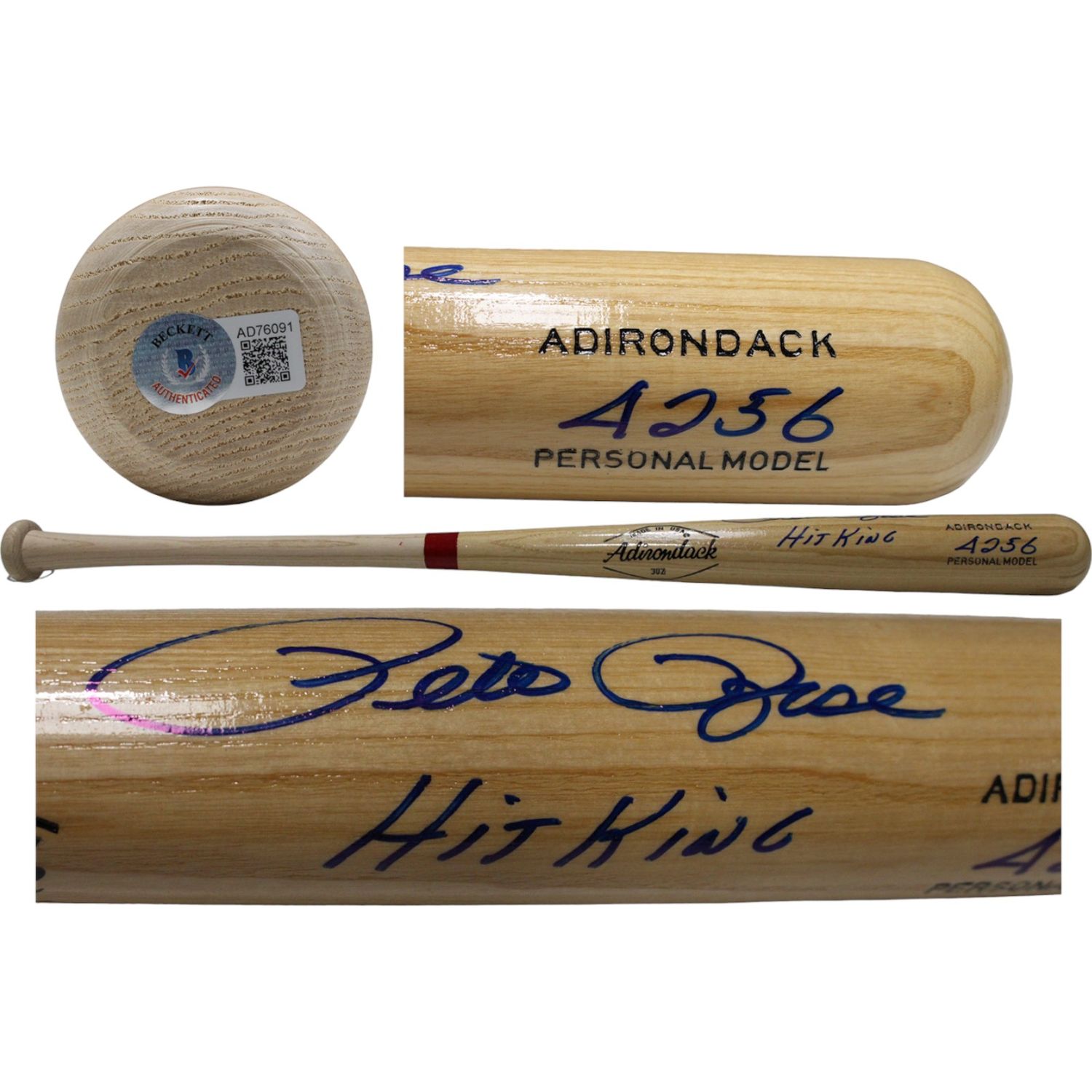 Pete Rose Autographed Adirondack Blonde Bat 4256, Hit King Beckett 44329