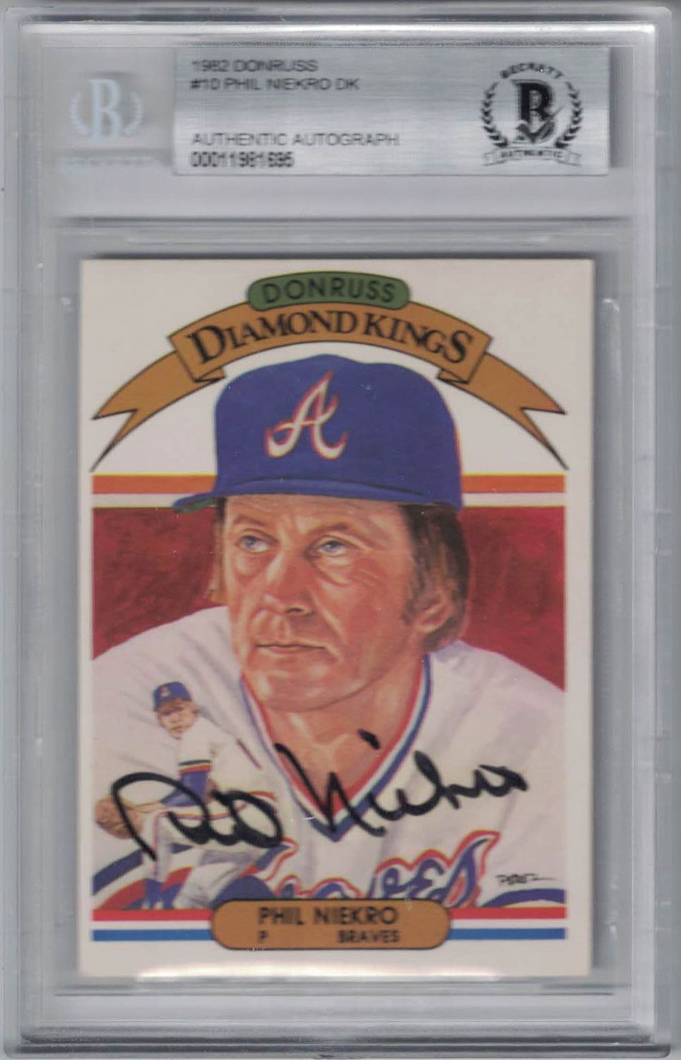 Phil Niekro Signed Atlanta Braves 1982 Donruss Diamond Kings #10 Card BAS