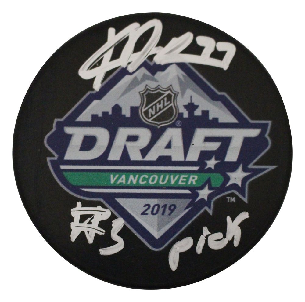Kirby Dach Autographed Chicago Blackhawks 2019 NHL Draft Puck 3 Pick FAN