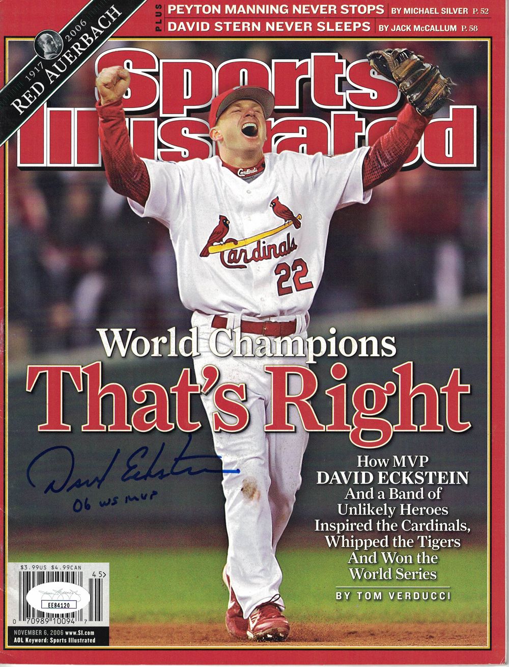 David Eckstein Signed St Louis Cardinals Sports Illustrated WS Champs JSA