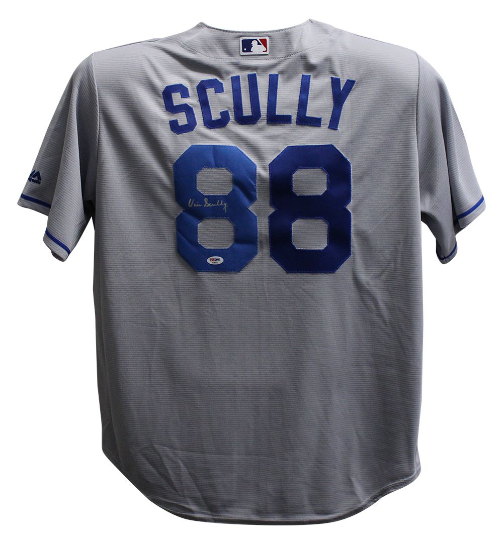 Vin Scully Autographed Los Angeles Dodgers Majestic Grey XL Jersey PSA