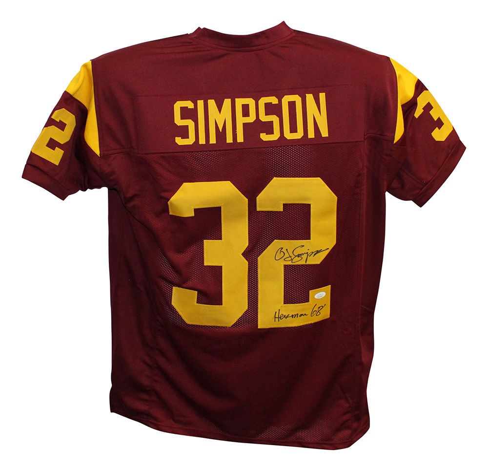 O.J. Simpson Autographed/Signed College Style Red XL Jersey JSA