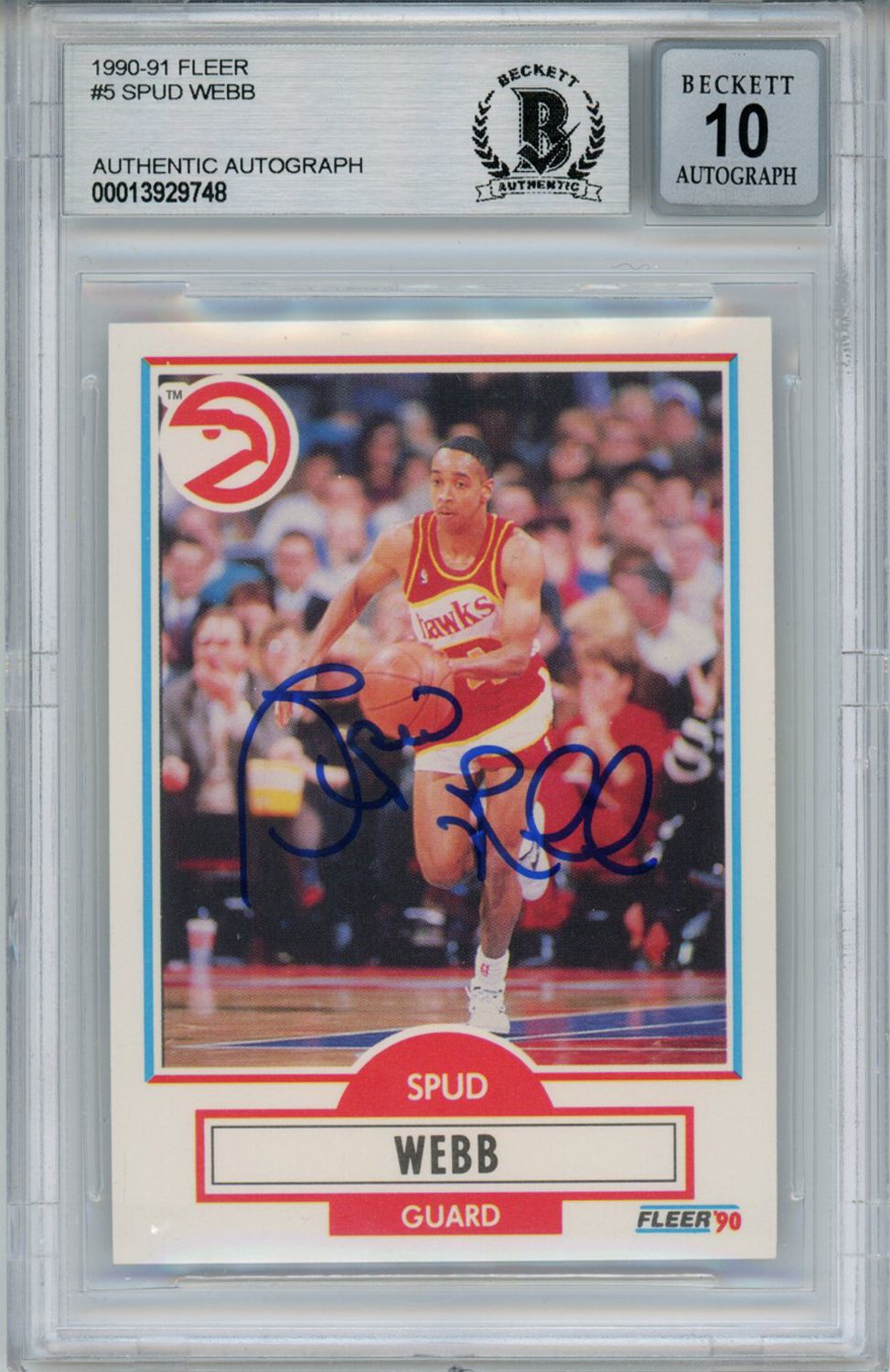 Spud Webb Autographed 1990-91 Fleer #5 Trading Card Beckett 10 Slab