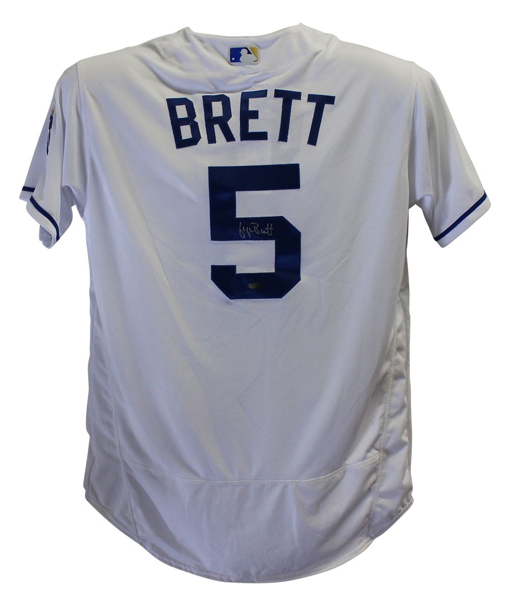 George Brett Autographed Kansas City Royals Majestic White 48 Jersey JSA