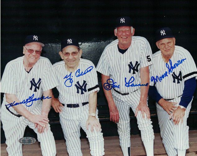 New York Yankee Legends Autographed 8x10 Photo Yogi Berra, Bauer, Larsen, Skowron Steiner