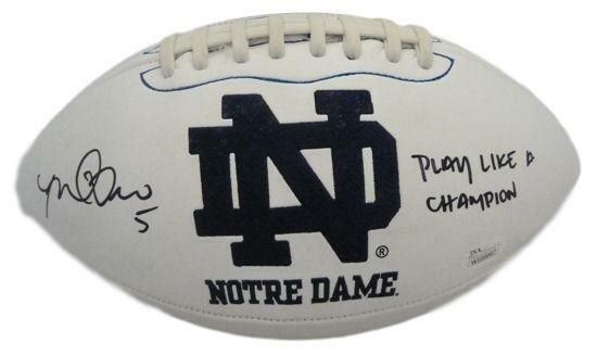 Manti Te&#39;o Autographed Notre Dame Fighting Irish White Logo Football Play Like A Champion JSA