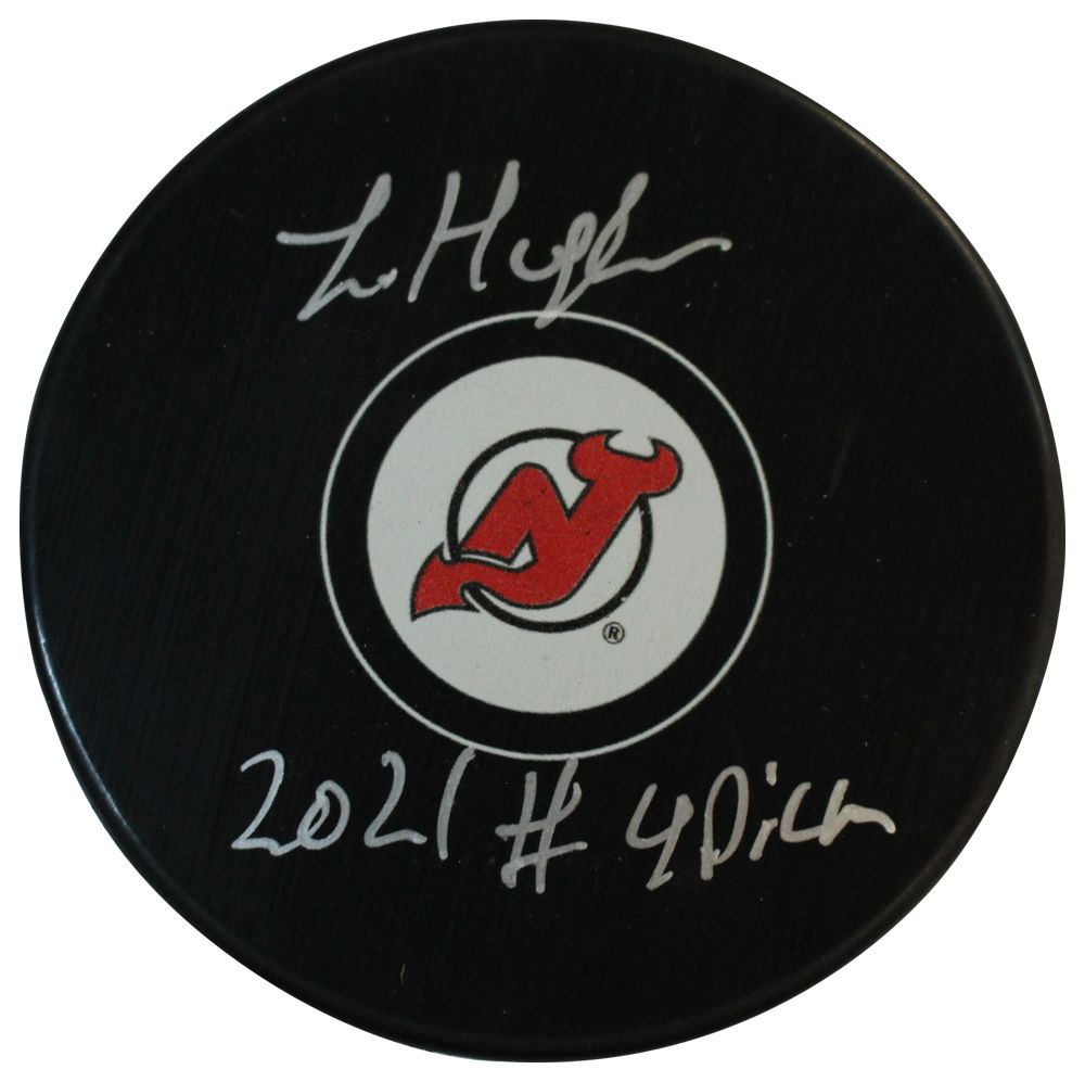 Luke Hughes Signed New Jersey Devils Hockey Puck 2021 #4 Pick Fanatics