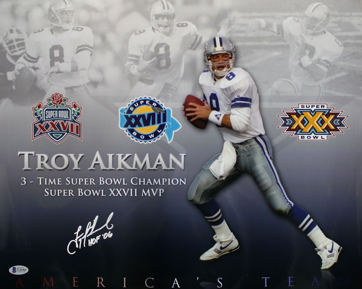 Troy Aikman Autographed/Signed Dallas Cowboys 16x20 Photo HOF BAS