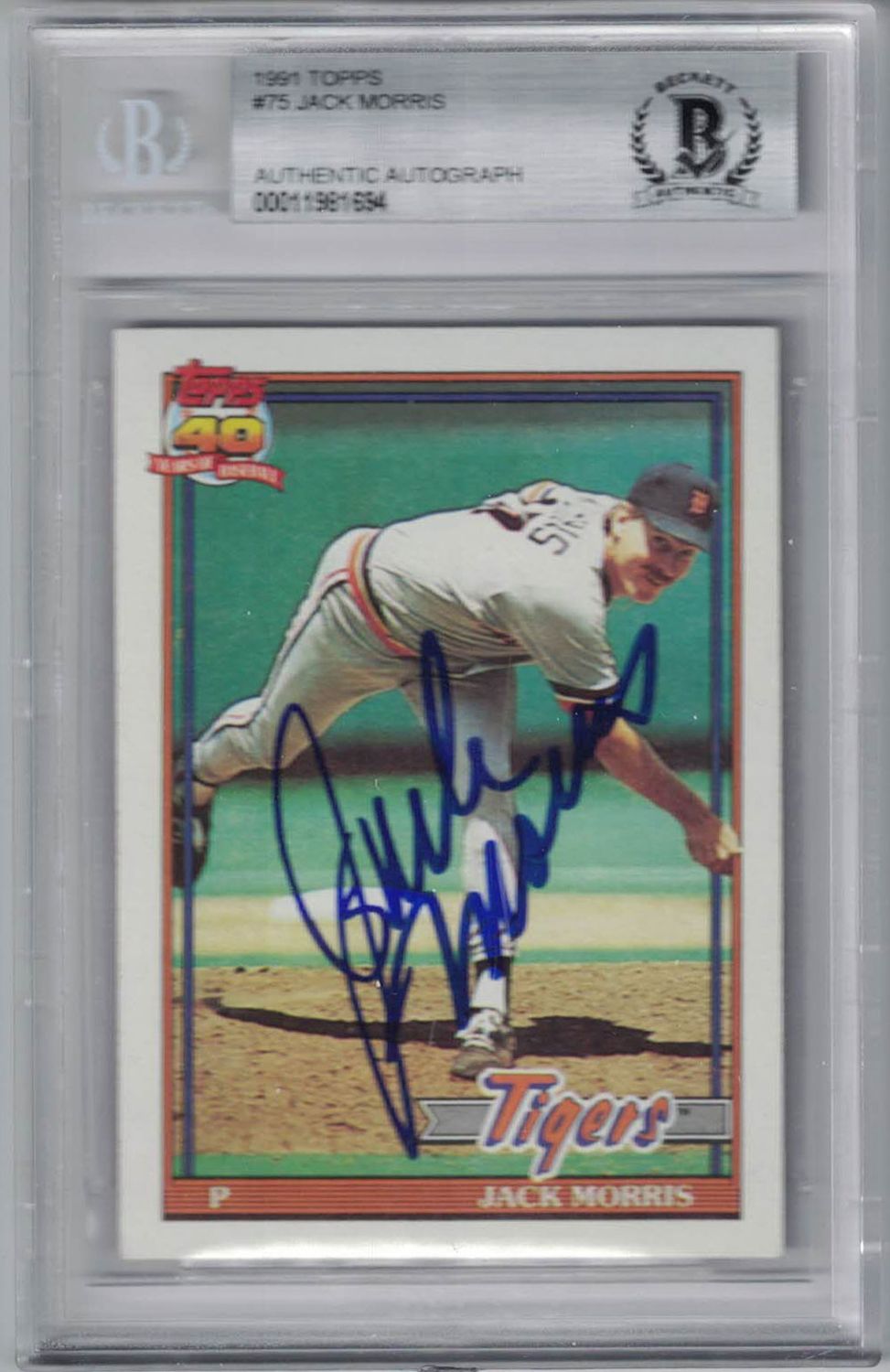 Jack Morris Autographed Detroit Tigers 1991 Topps #75 Trading Card BAS