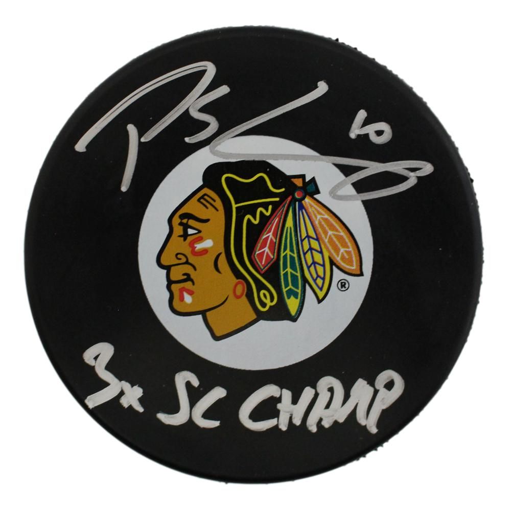 Patrick Sharp Signed Chicago Blackhawks Hockey Puck 3x Champ BAS