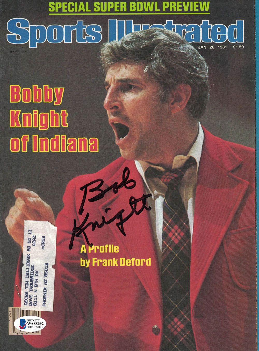 Bob Knight Signed Indiana Hoosiers 1981 Sports Illustrated Magazine BAS