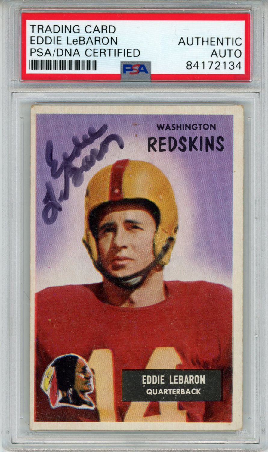 Eddie LeBaron Autographed/Signed 1955 Bowman #26 Trading Card PSA Slab
