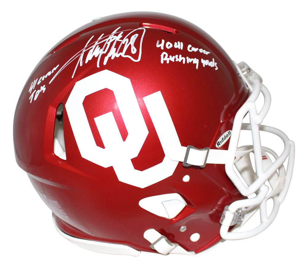 Adrian Peterson Signed Oklahoma Sooners Authentic Speed Helmet 2 Insc BAS