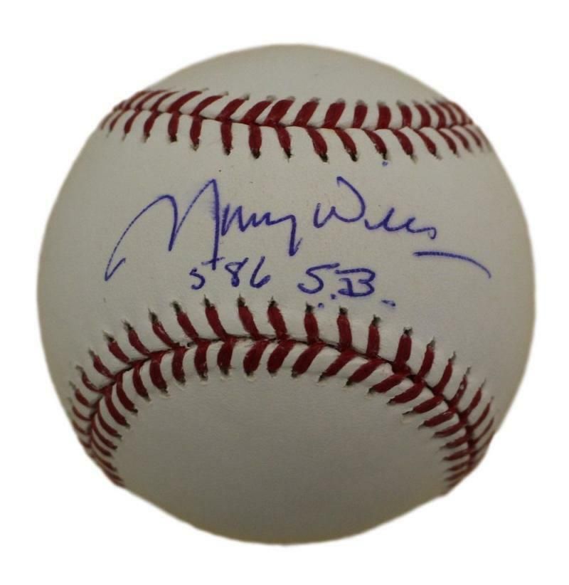 Maury Wills Autographed Los Angeles Dodgers OML baseball 586 steals JSA