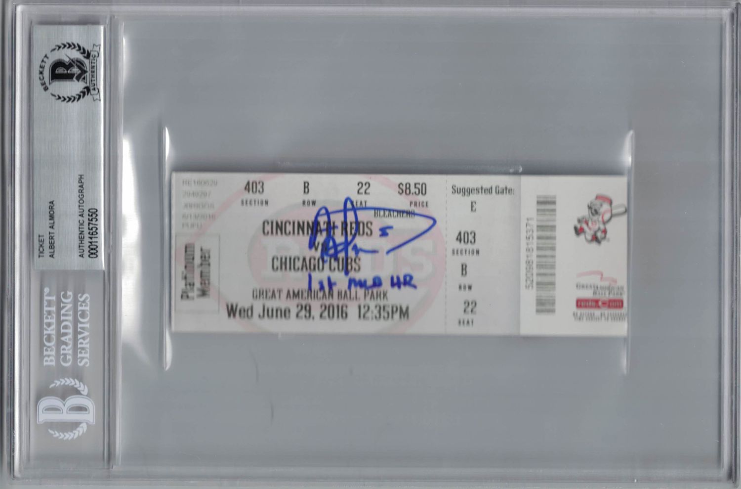 Albert Almora Autographed/Signed Chicago Cubs Ticket 1st MLB HR BAS Slab