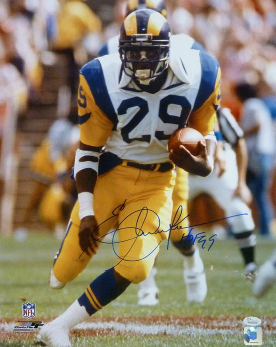 Eric Dickerson Autographed Los Angeles Rams Vertical 16x20 Photo HOF inscription JSA