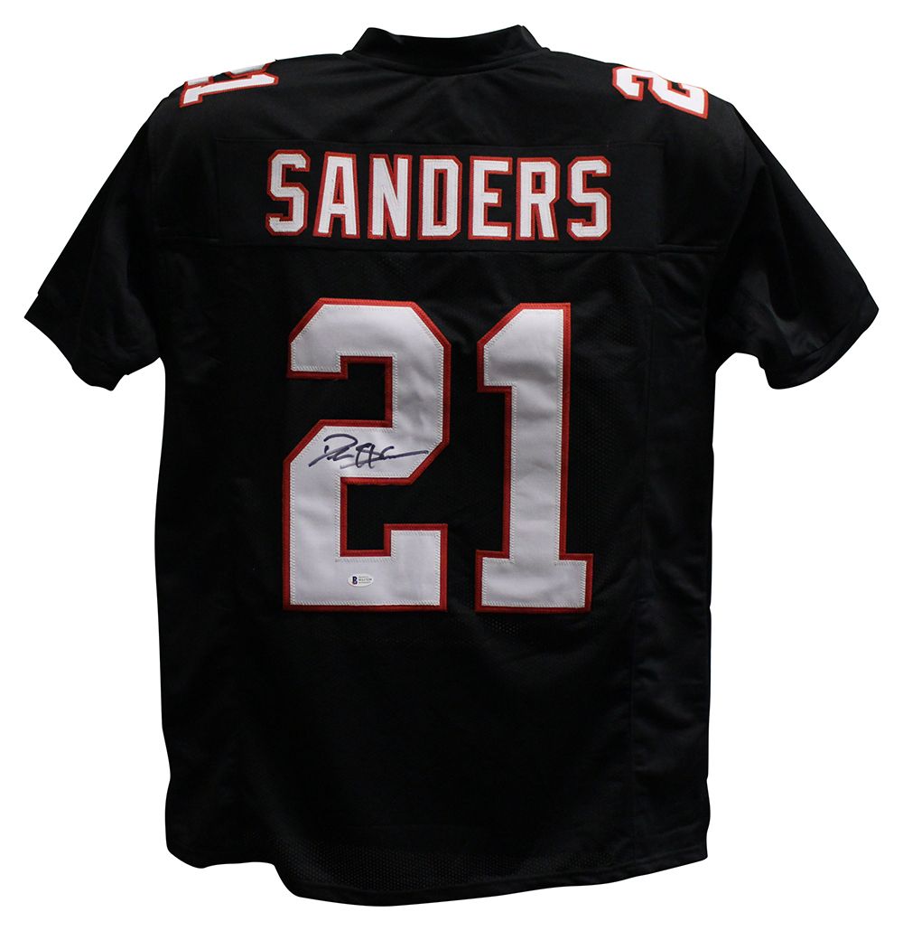 Deion Sanders Autographed/Signed Pro Style Black XL Jersey BAS