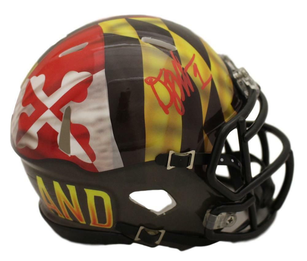 DJ Moore Autographed Maryland Terrapins Flag Mini Helmet in Red BAS