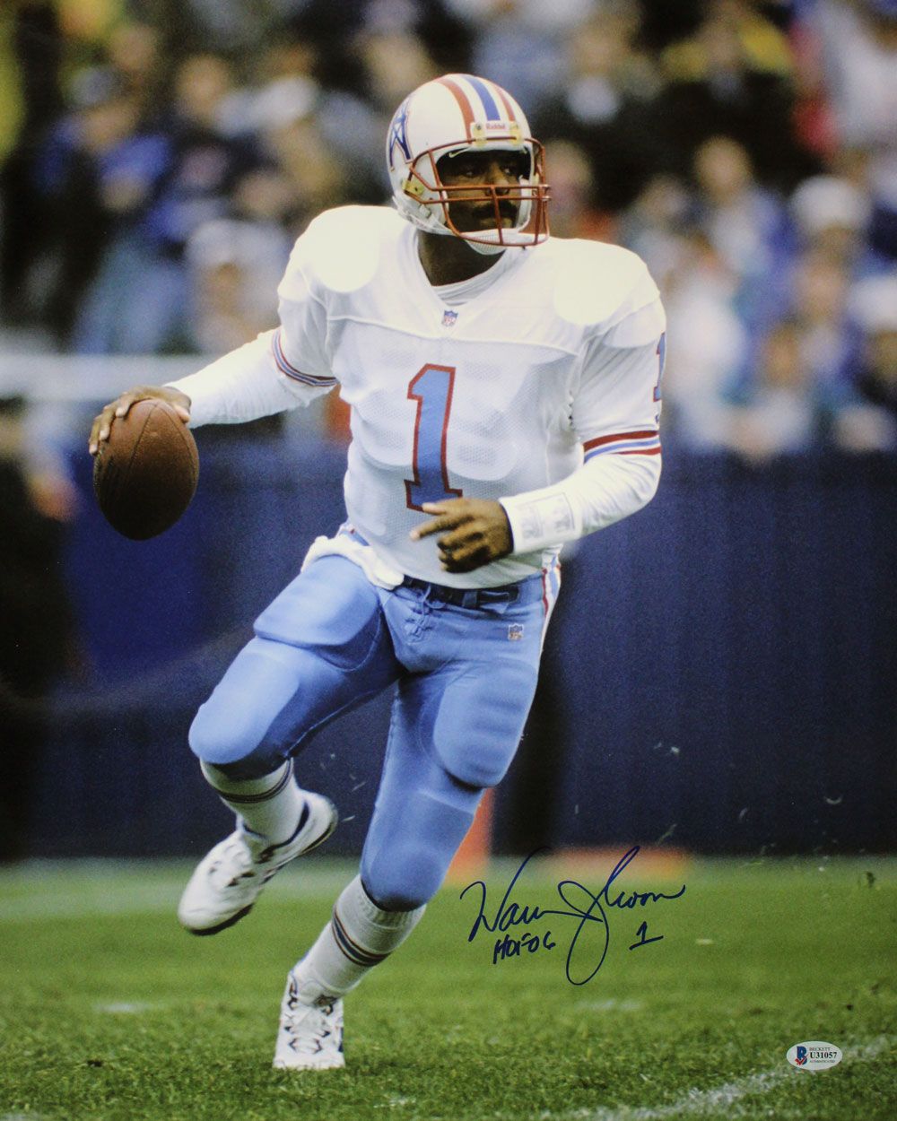 Warren Moon Autographed/Signed Houston Oilers 16x20 Photo HOF BAS