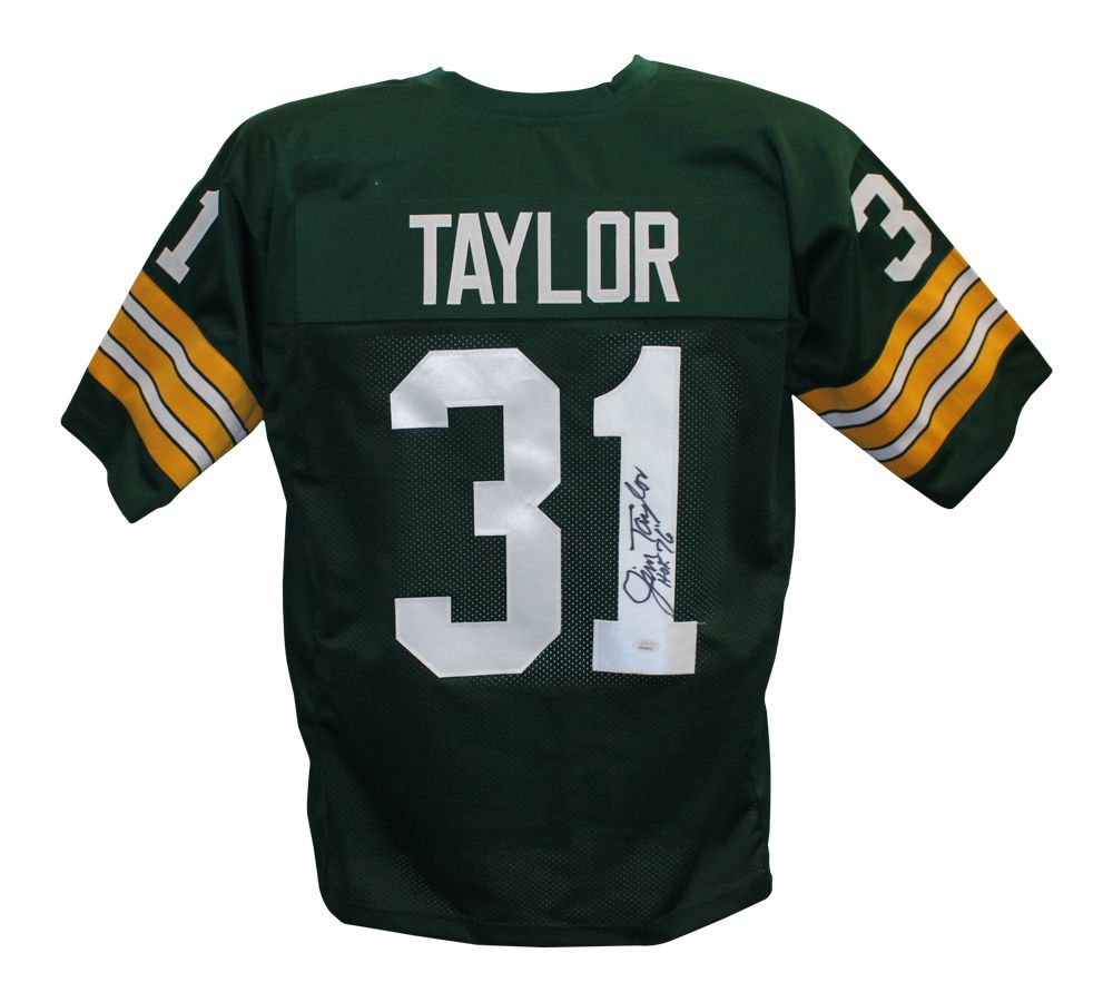 Jim Taylor Autographed Green Bay Packers Custom Size XL Green Jersey w/HOF 76 JSA