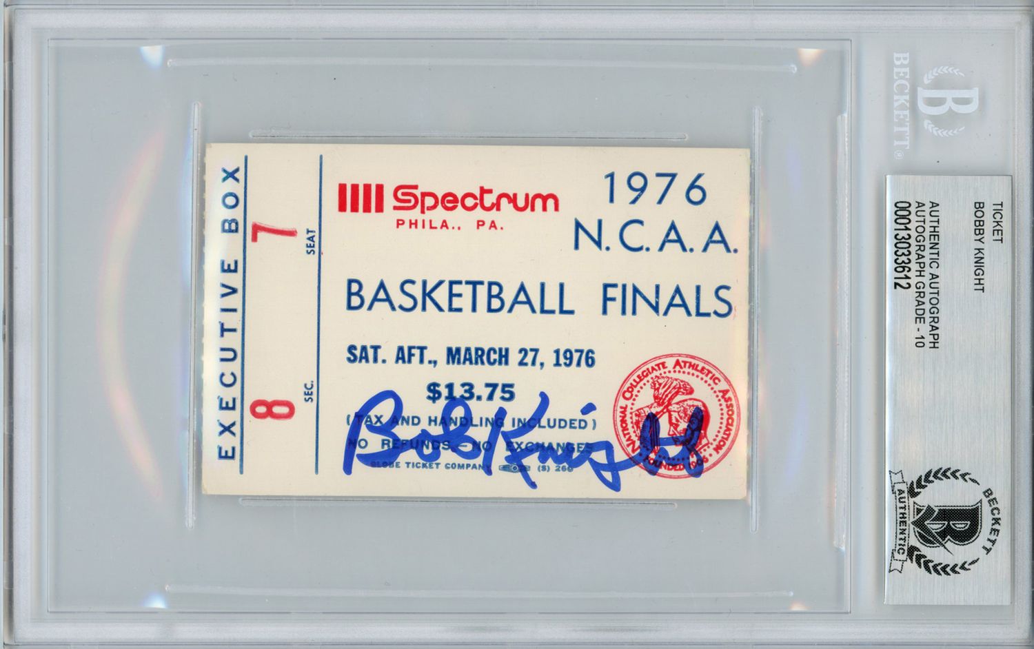 Bobby Knight Signed Indiana Hoosiers 1976 NCAA Finals Ticket Stub BAS Slab