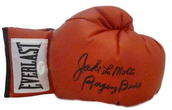 Jake LaMotta Autographed red 12oz Everlast Glove w/Raging Bull
