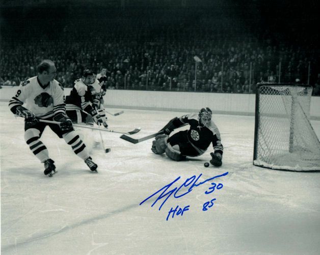 Gary Cheevers Autographed Boston Bruins 8x10 (B&amp;W)