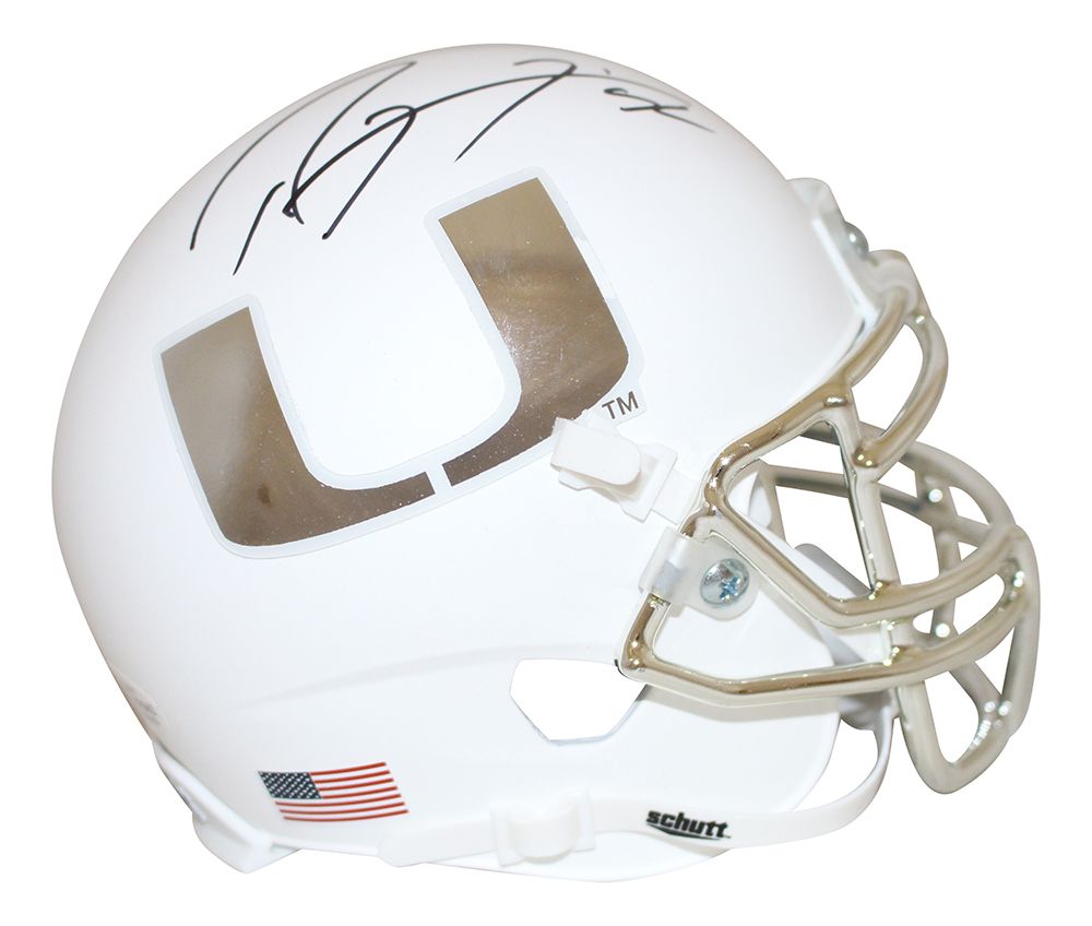 Ray Lewis Autographed Miami Hurricanes White Chrome Mini Helmet BAS