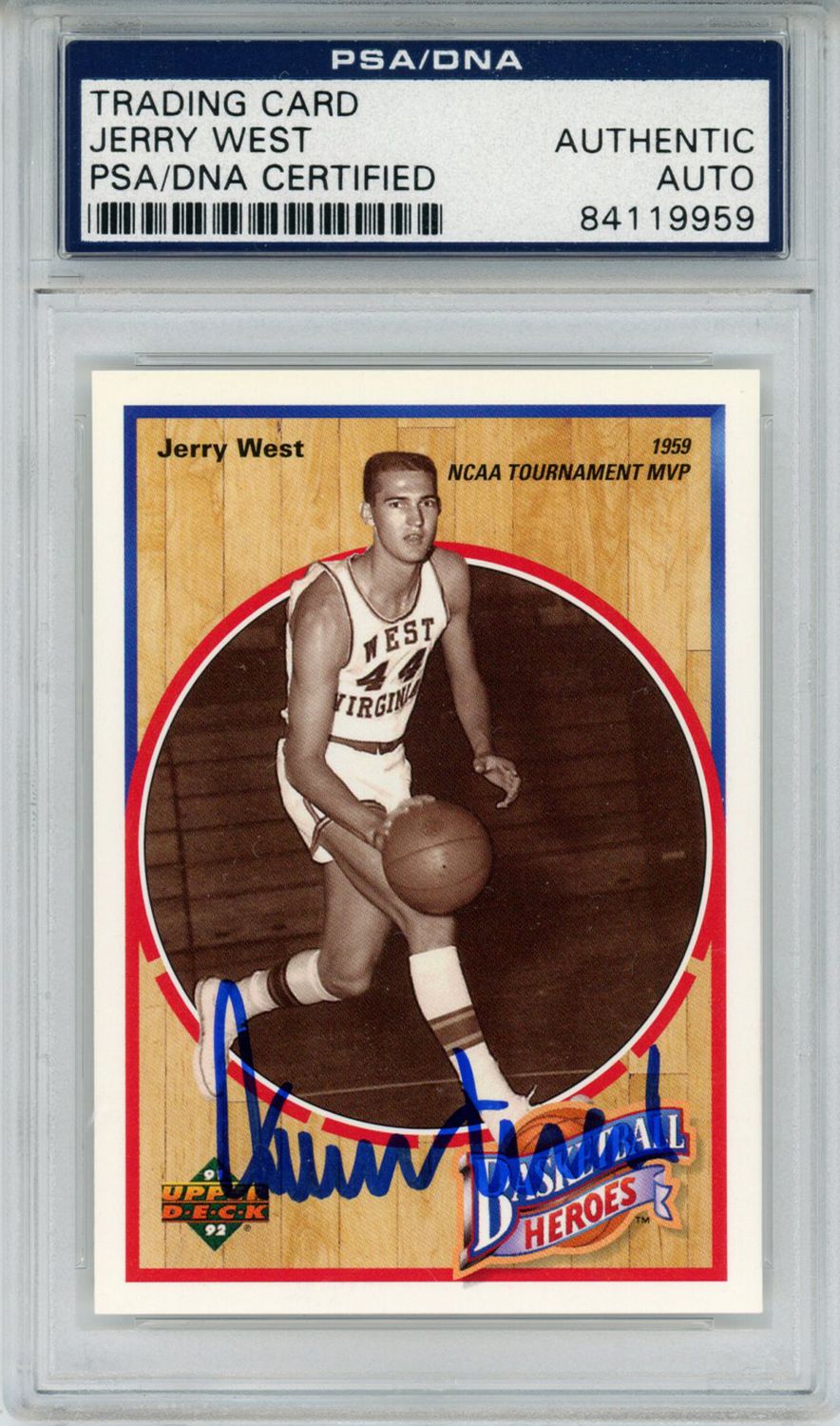 Jerry West Signed 1992 Upper Deck Basketball Heroes Card 1/9 PSA Slab