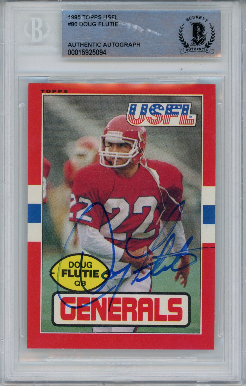 Doug Flutie Signed 1985 Topps #80 USFL Rookie Card Beckett Slab