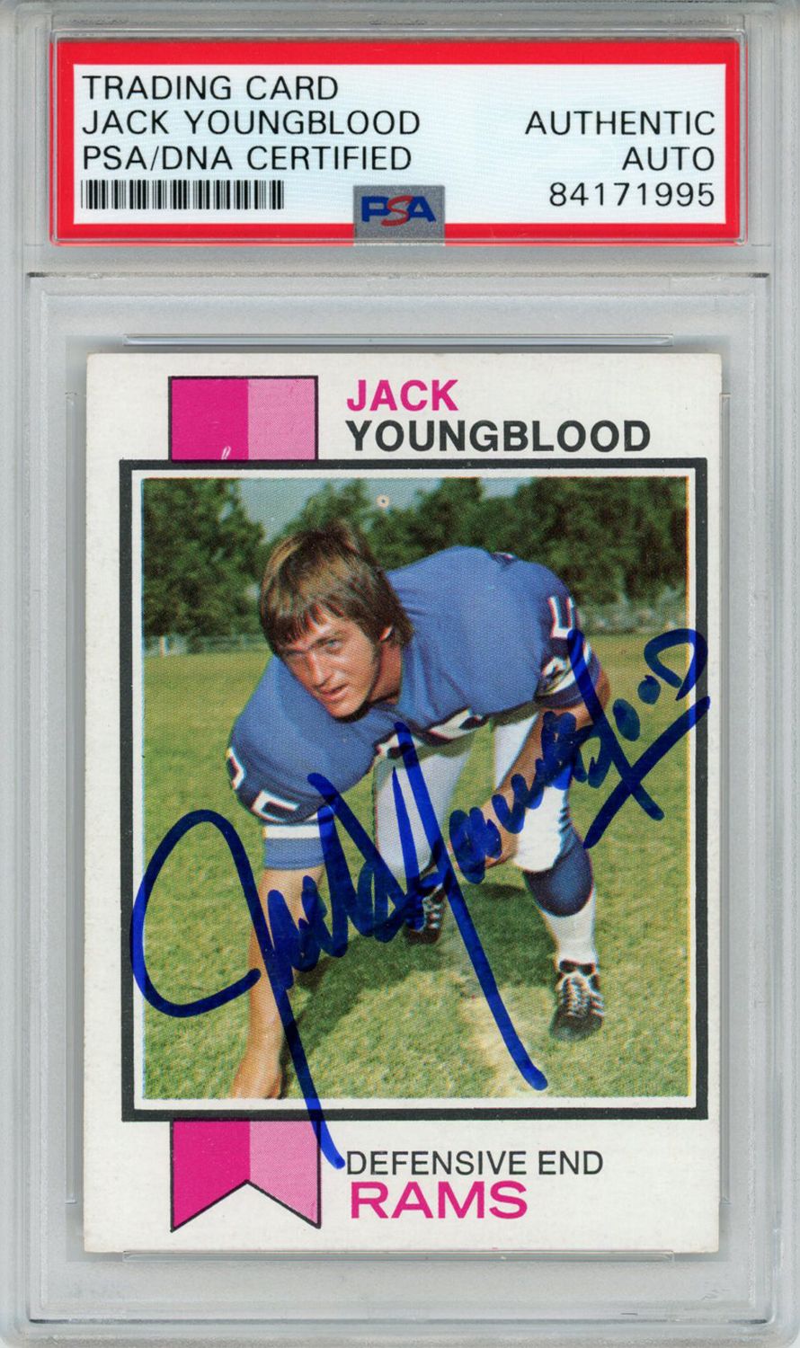 Jack Youngblood Autographed 1973 Topps #343 Rookie Card PSA Slab