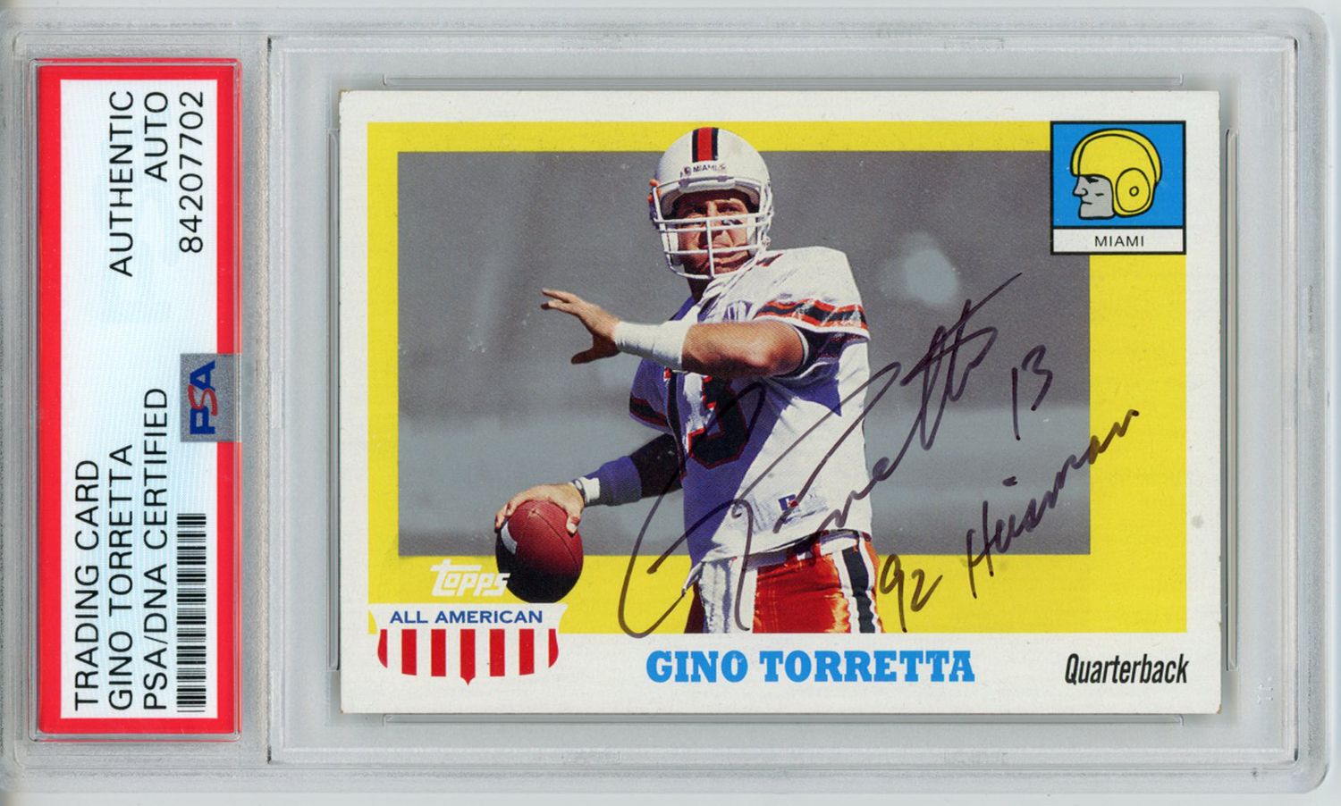 Gino Toretta Autographed 2005 Topps All American Trading Card PSA Slab