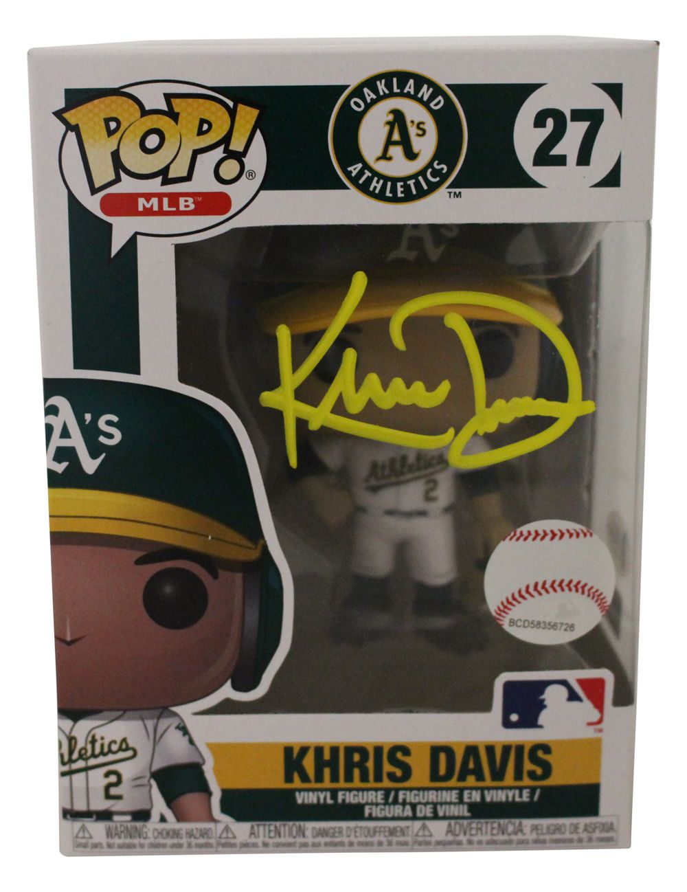 Kris Davis Autographed/Signed Oakland Athletics MLB Funko Pop #27 BAS
