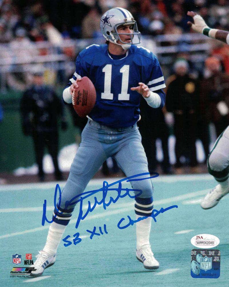 Danny White Autographed Dallas Cowboys 8x10 Photo SB XII Champs JSA
