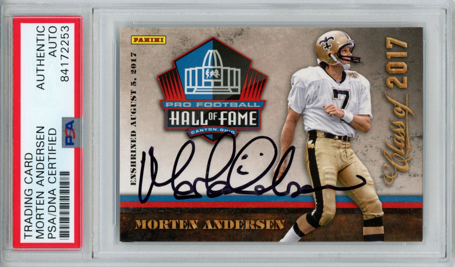 Morten Andersen Autographed 2017 Panini Hall Of Fame Trading Card PSA