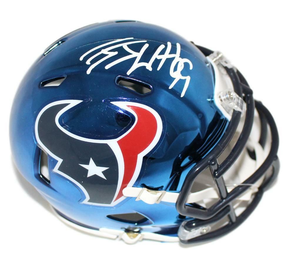 JJ Watt Autographed Houston Texans Chrome Riddell Mini Helmet JSA