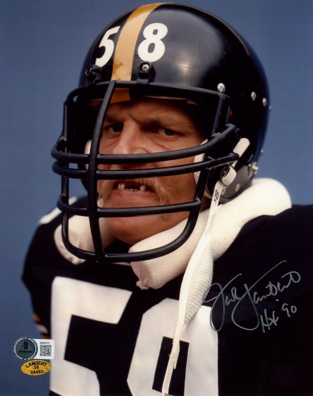 Jack Lambert Signed Pittsburgh Steelers 8x10 Photo HOF Beckett 45524