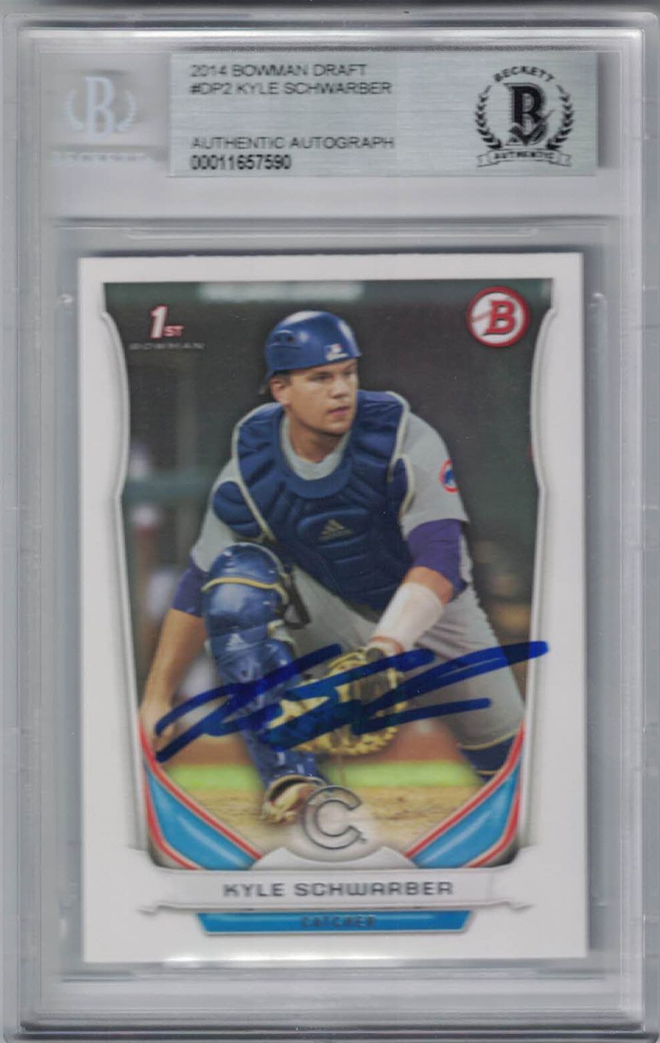 Kyle Schwarber Autographed Chicago Cubs 2014 Bowman Draft Card BAS Slab