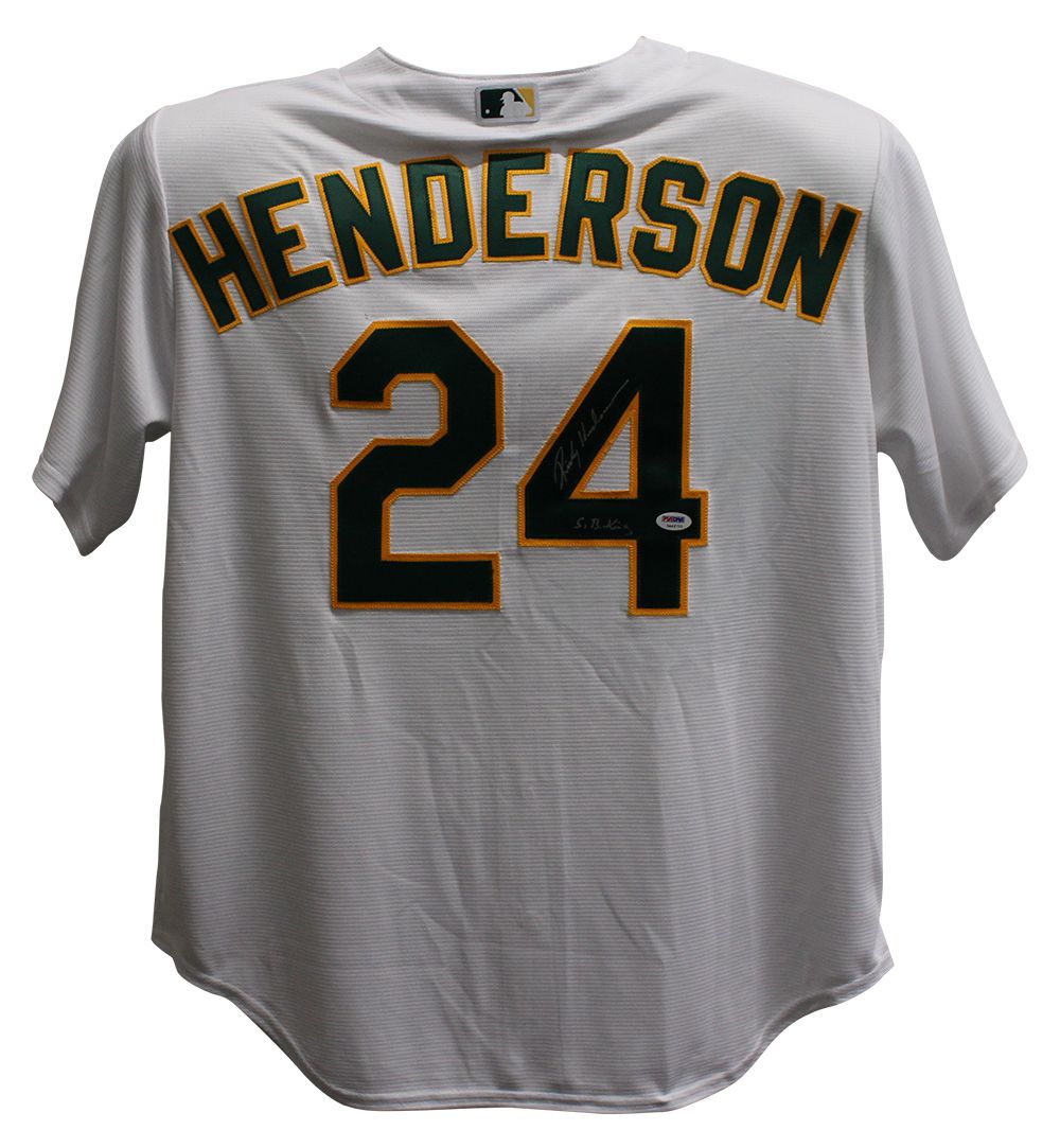 Rickey Henderson Signed Oakland Athletics Majestic White XL Jersey PSA