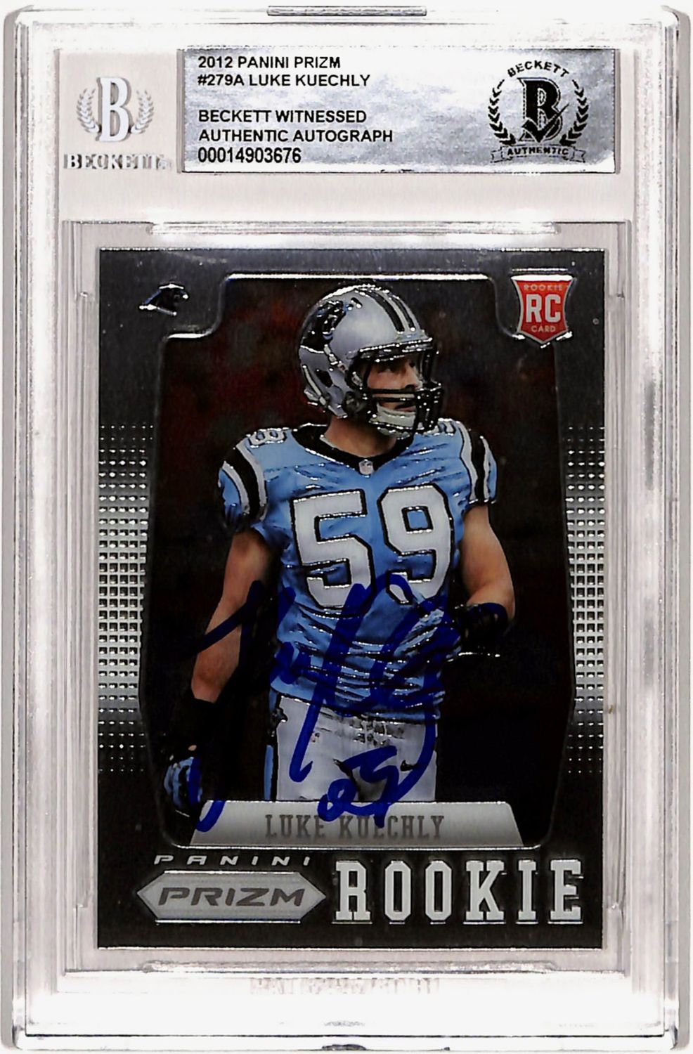 Luke Kuechly Autographed 2012 Panini Prizm #279 Rookie Card Beckett Slab