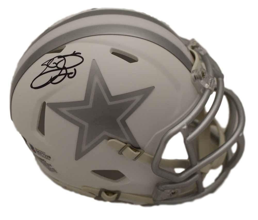 Emmitt Smith Autographed Dallas Cowboys Ice Mini Helmet BAS
