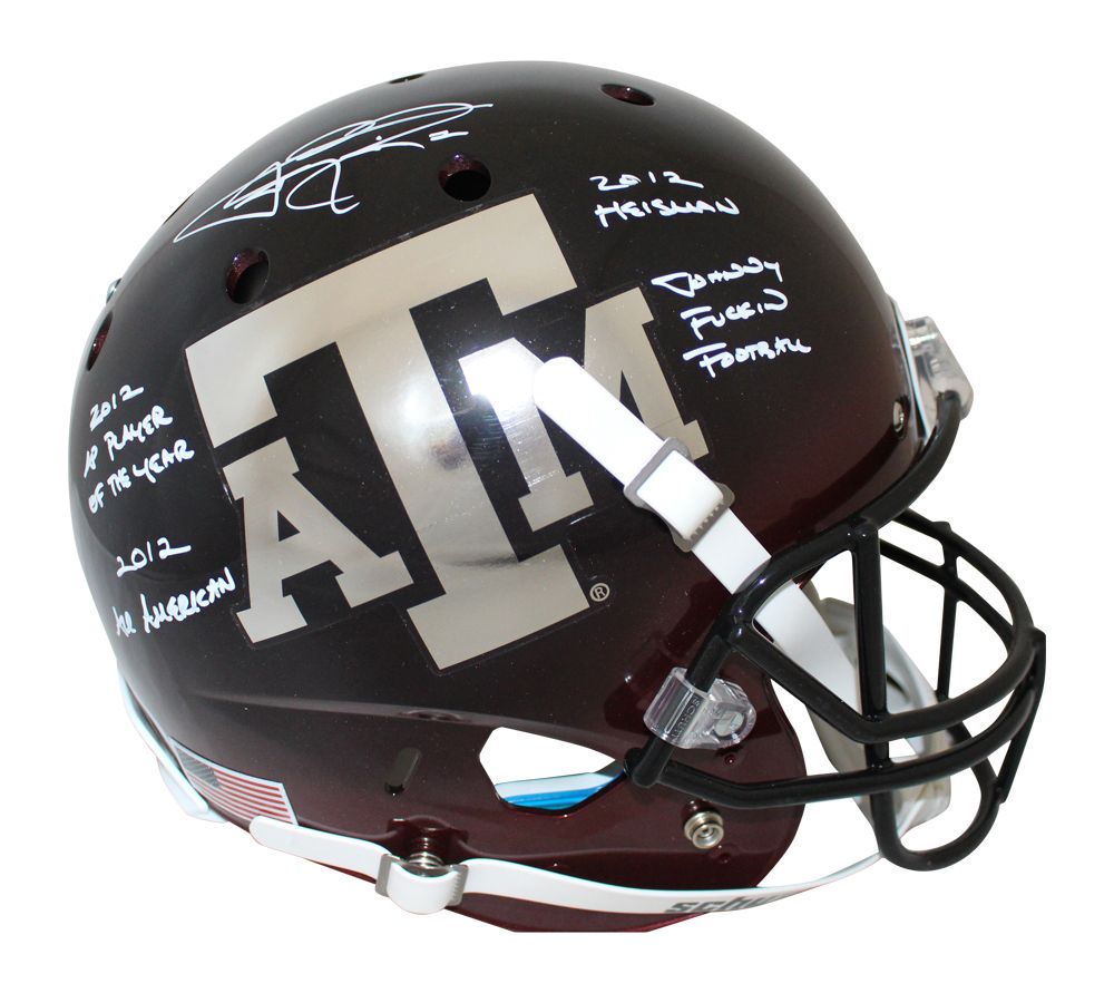 Johnny Manziel Signed Texas A&amp;M Aggies Black Replica Helmet 4 Insc BAS