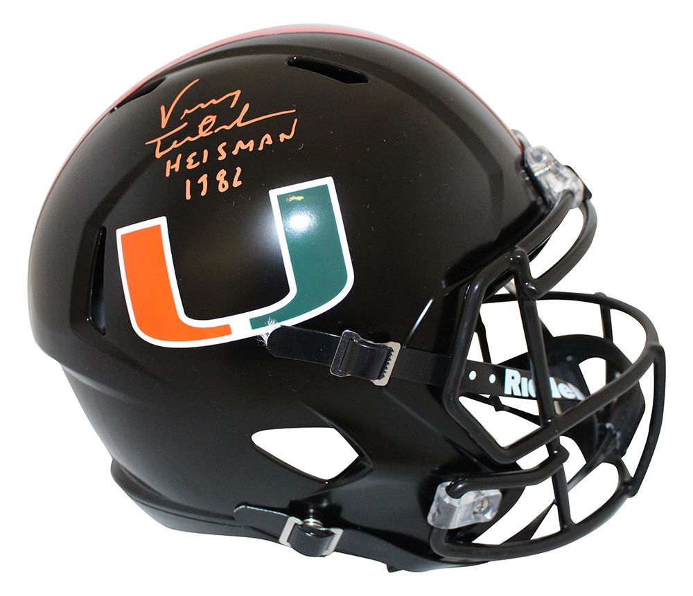 Vinny Testaverde Signed Miami Hurricanes Speed Replica Helmet Heisman JSA