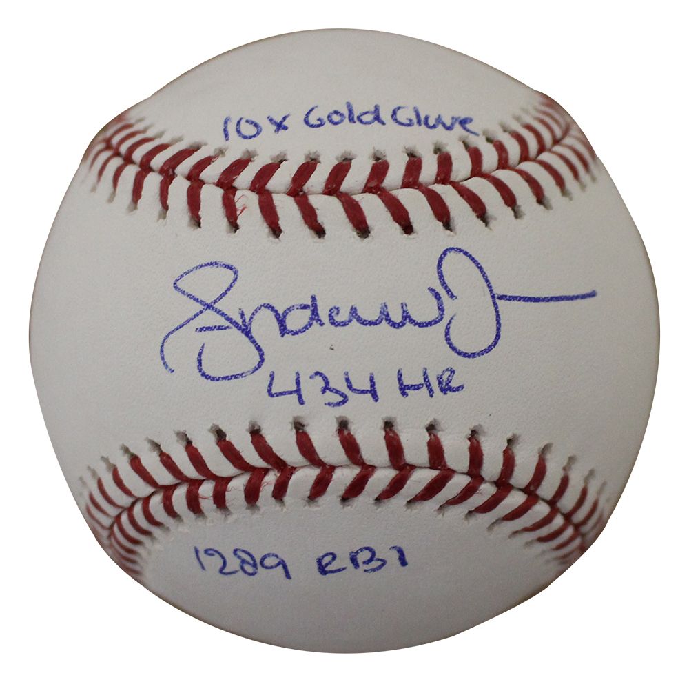 Andruw jones Autographed/Signed Atlanta Braves OML Baseball 3 Insc JSA
