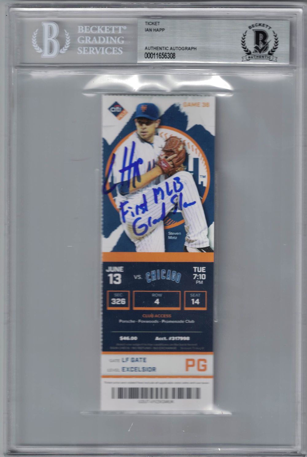 Ian Happ Autographed Chicago Cubs Ticket First MLB Grand Slam BAS Slab