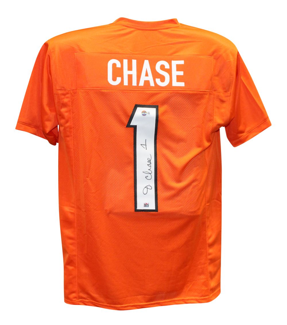 Jamarr Chase Autographed/Signed Pro Style Orange Jersey Beckett