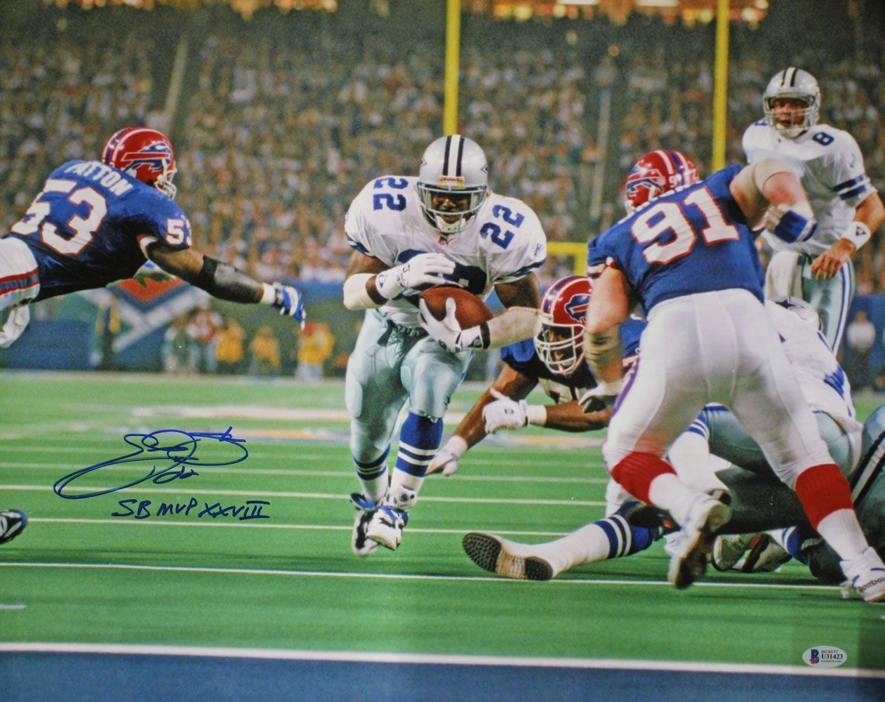 Emmitt Smith Autographed/Signed Dallas Cowboys 16x20 Photo SB MVP BAS